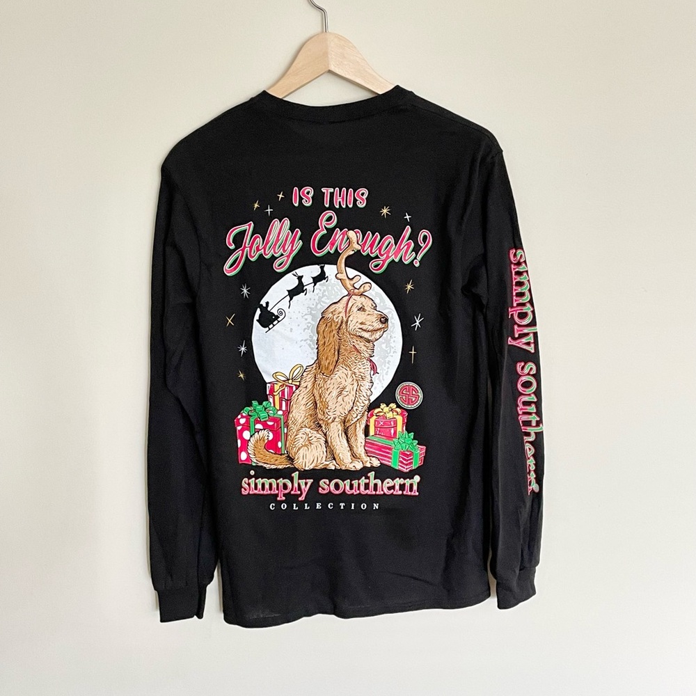 Simply Southern “Is This Jolly Enough” Reindeer Pup Long Sleeve T-Shirt Adult S